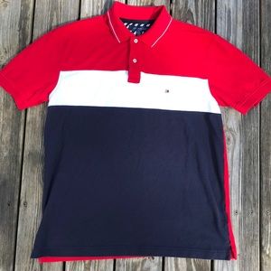 red white and blue tommy hilfiger polo